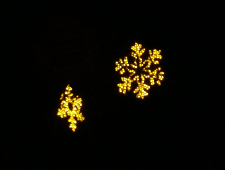 Two more of the snowflakes and this is the one from which I removed the lamp post.  I do love the image of them just hanging in the night sky.  